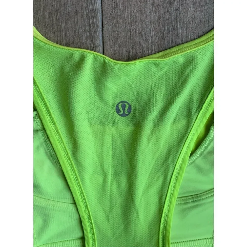 Lululemon Run For The Money Highlighter Yellow SPORT BRA TANK TOP sz 4